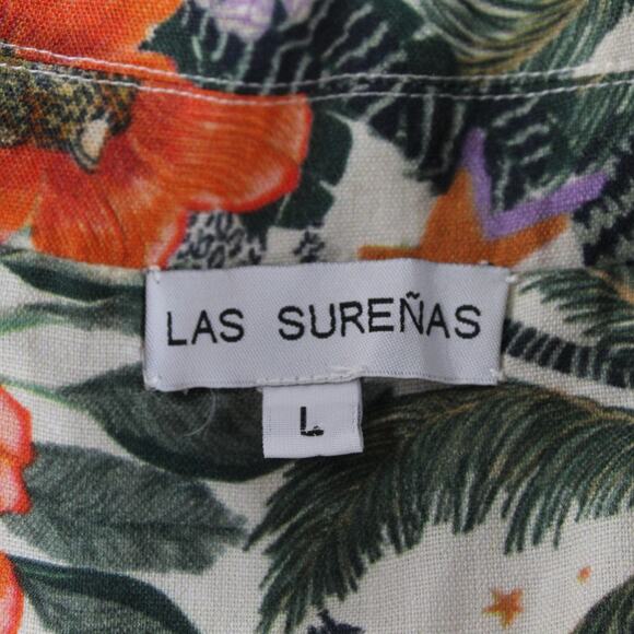 Las Surenas Blazer Women Large Tropical Floral Print Linen Blend Jacket Colorful - Picture 4 of 10